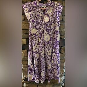 NWT Umgee Violet Purple and White Cream Patterned Dress! SZ large